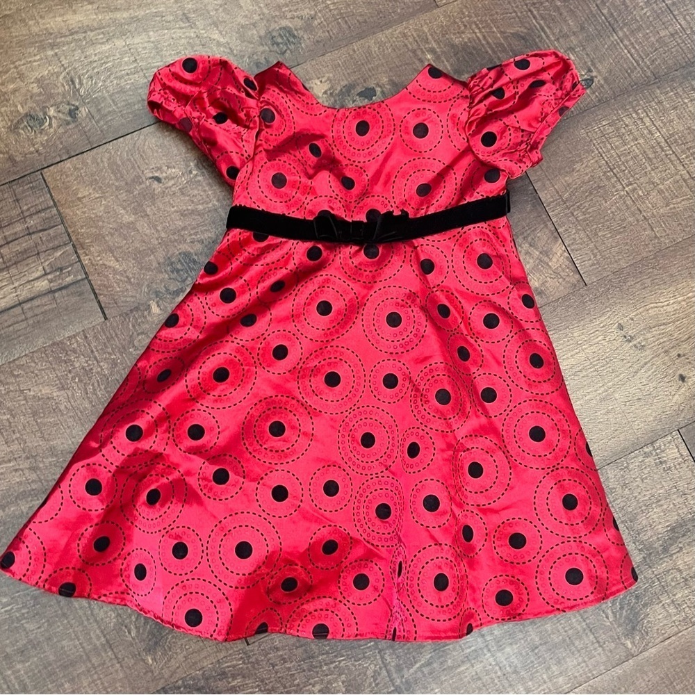 Rare editions toddler girl 24 months dress shimmery red black bow polka dot